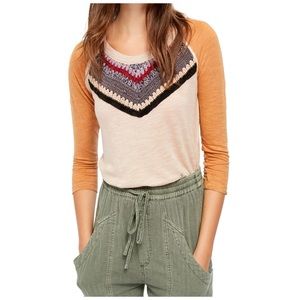 Free People Spring abound Crochet Paneled T-Shirt